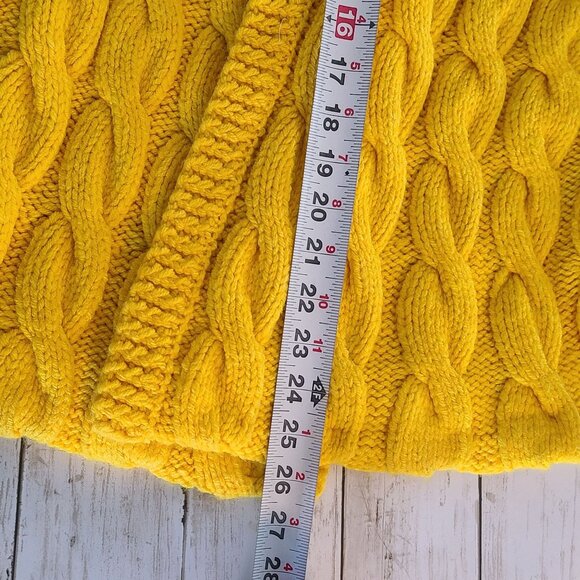 Vintage Handmade Yellow Crochet Cardigan Fisherman Cable Knit Belted Large - Picture 6 of 7
